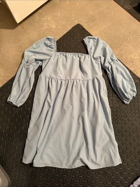 Light Blue Puff Sleeve Square-Neck Women’s Top